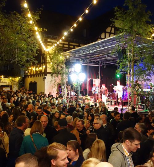 Besucher genießen das Blütenfest in Koblenz Güls an der Mosel